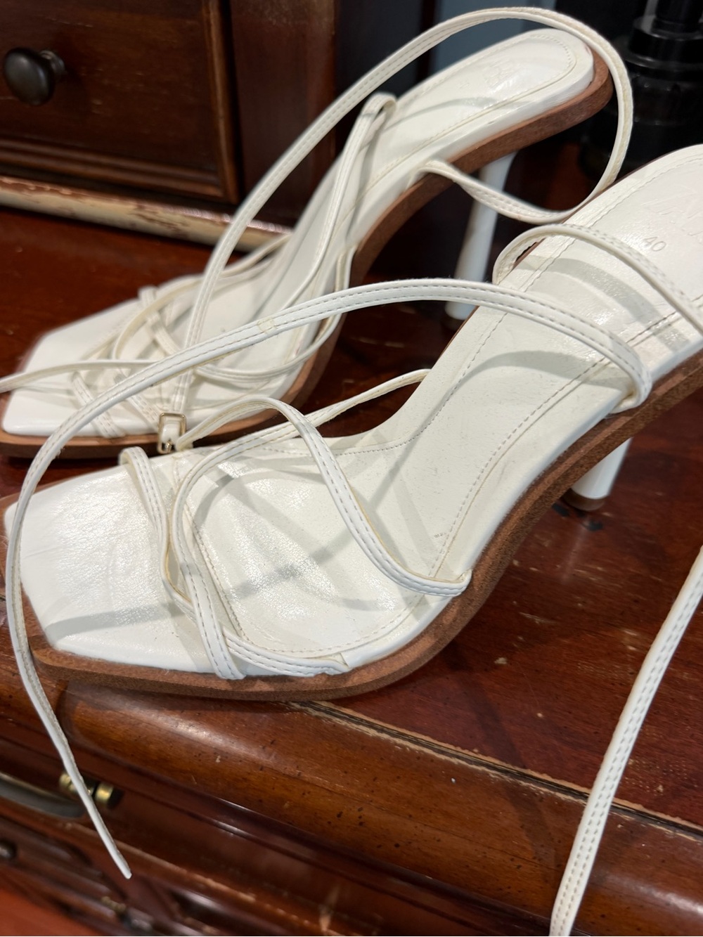 Zara White Strappy Lace-Up Heeled Sandals